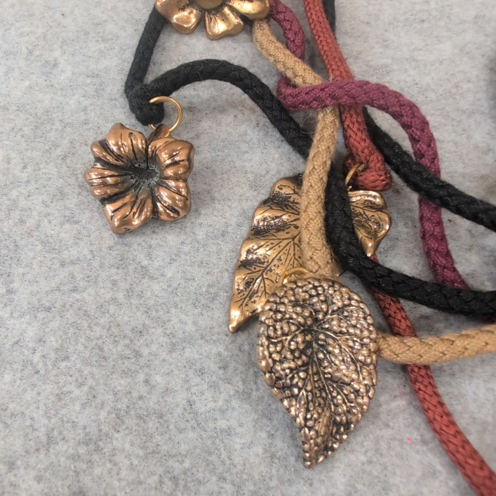 Bohemian Beaded Leaf Flower Heart Charm Multi Strand Necklace - Picture 4 of 8